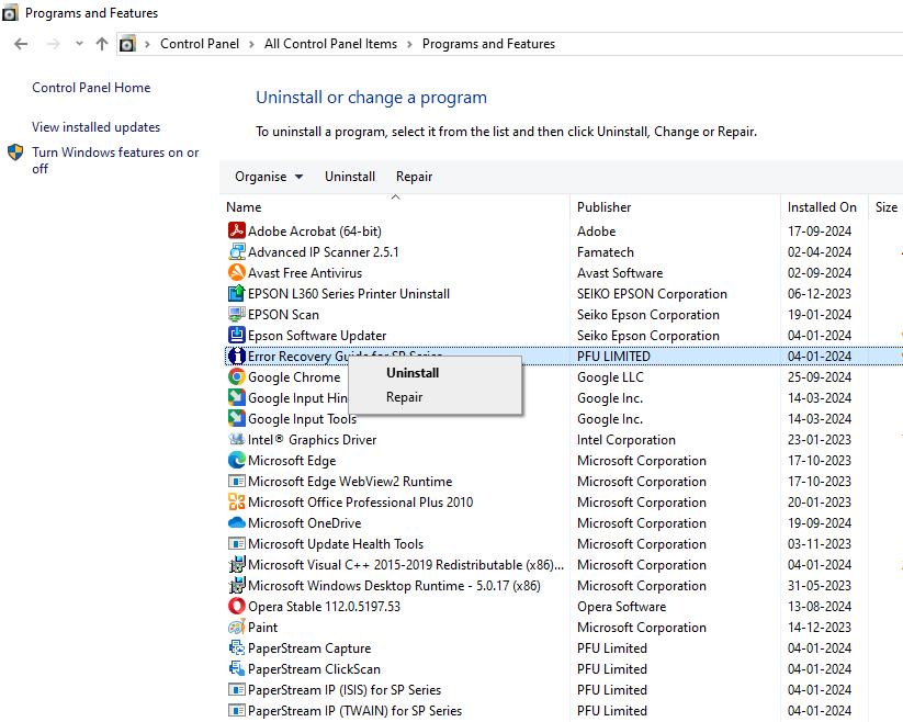 uninstall program