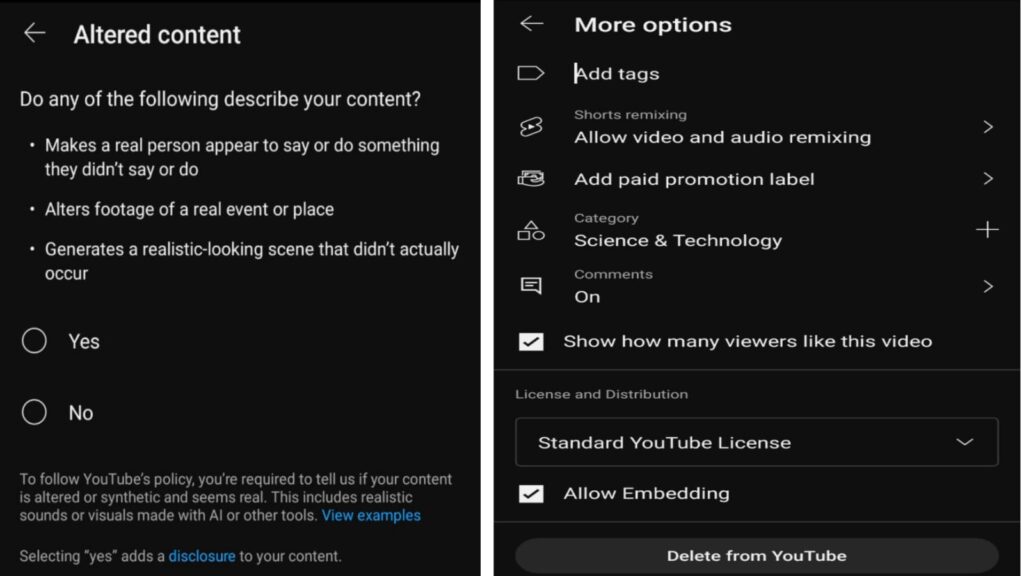 video upload on youtube settings