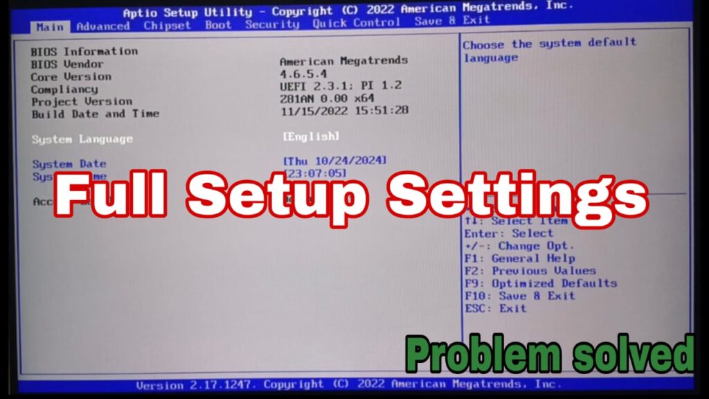 aptio setup utility problem